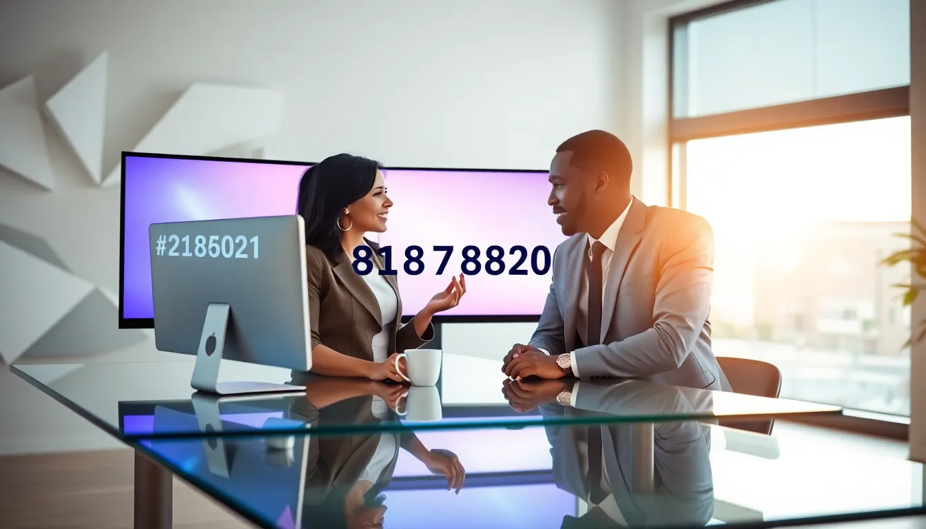 diverse professionals discussing in a modern digital workspace.